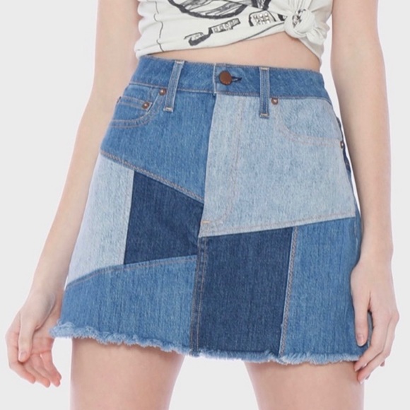 Alice + Olivia Dresses & Skirts - ALICE + OLIVIA • AO LA Blue Denim Patchwork A-Line Mini Skirt, XS